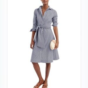 J. Crew Dress Tie Waist Pinstriped Nautical Shirtdress 2 Preppy Quiet Luxury